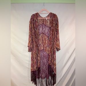 Xhilaration Paisley, Lace and Fringe Duster, Size XL/XXL